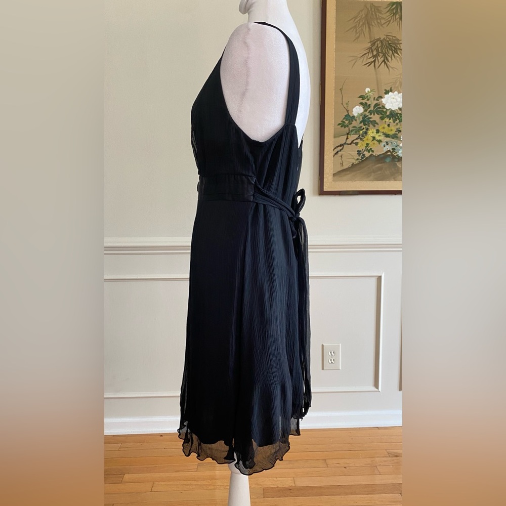 Marciano Guess Black Silk Chiffon Mini Dress Wrap Tie Belt Double Circle Buckle - Picture 3 of 13